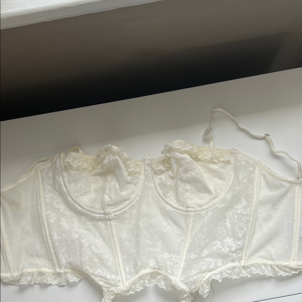 Ivory Lace Longline Bustier Crop Top